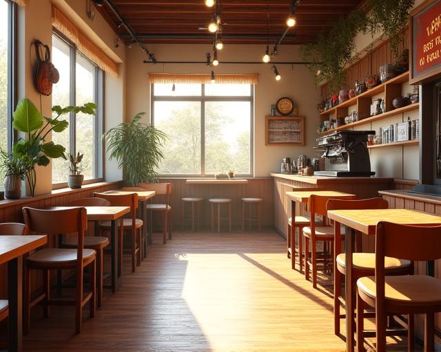 The cozy, sunlit interior of The Tuning Fork cafe area.