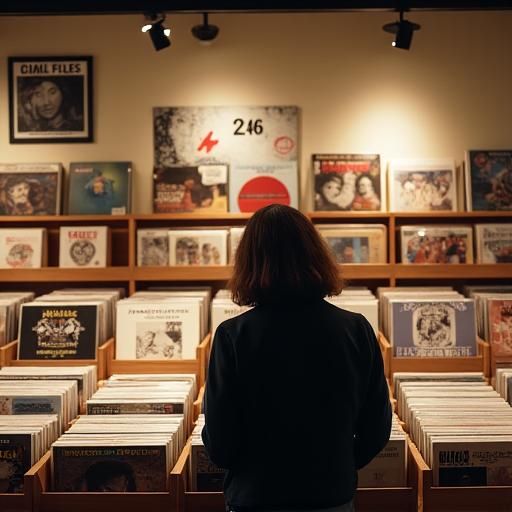 A customer browsing through a curated collection of vinyl records.